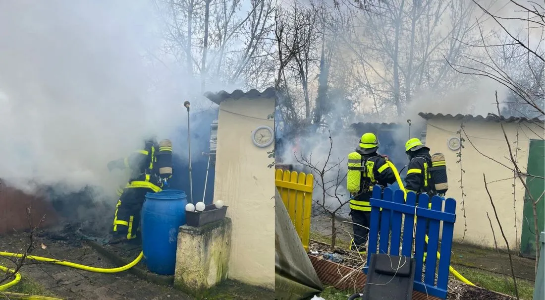 Hanau: Feuerwehr löscht brennende Gartenhütte