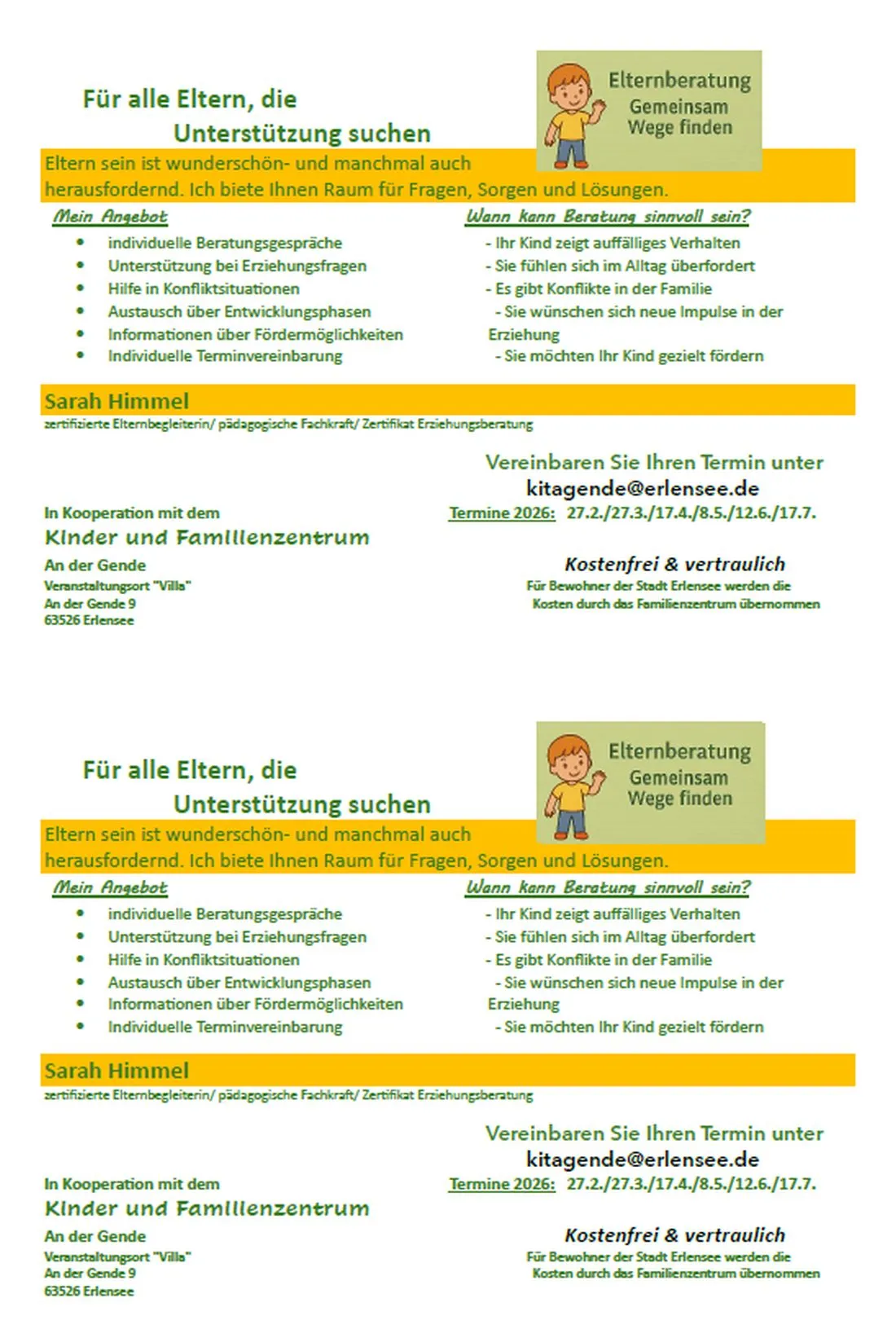 Elternberatung im Kinder- und Familienzentrum An der Gende startet wieder