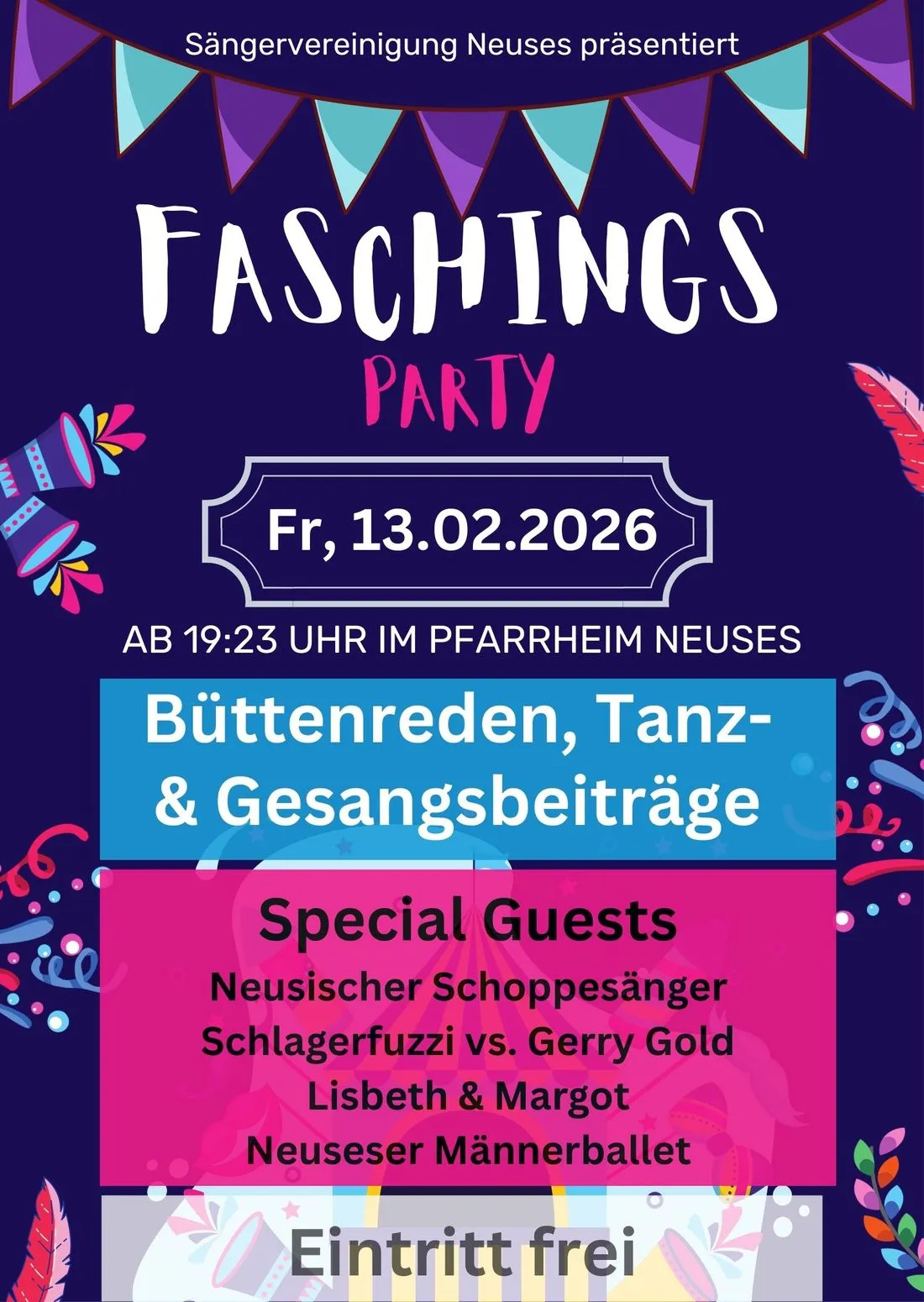 Sängerfasching im Pfarrheim: Faschingsparty mit Showeinlagen