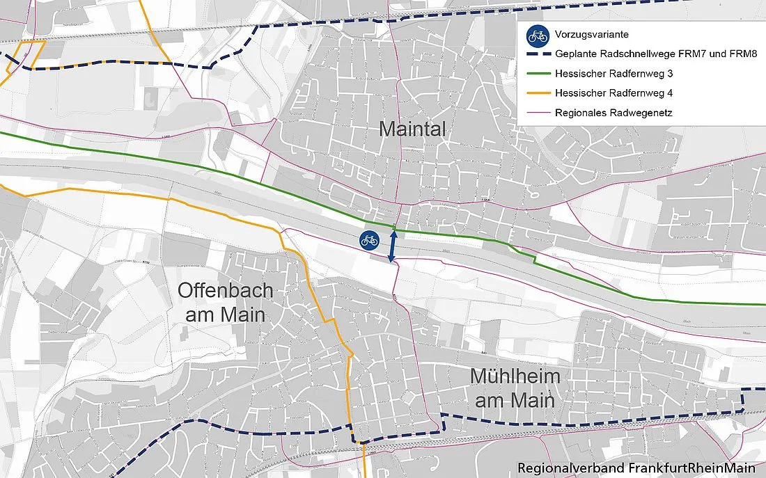 Neue Mainquerung Maintal/Mühlheim: Dort soll die neue Rad- und Fußwegbrücke hin
