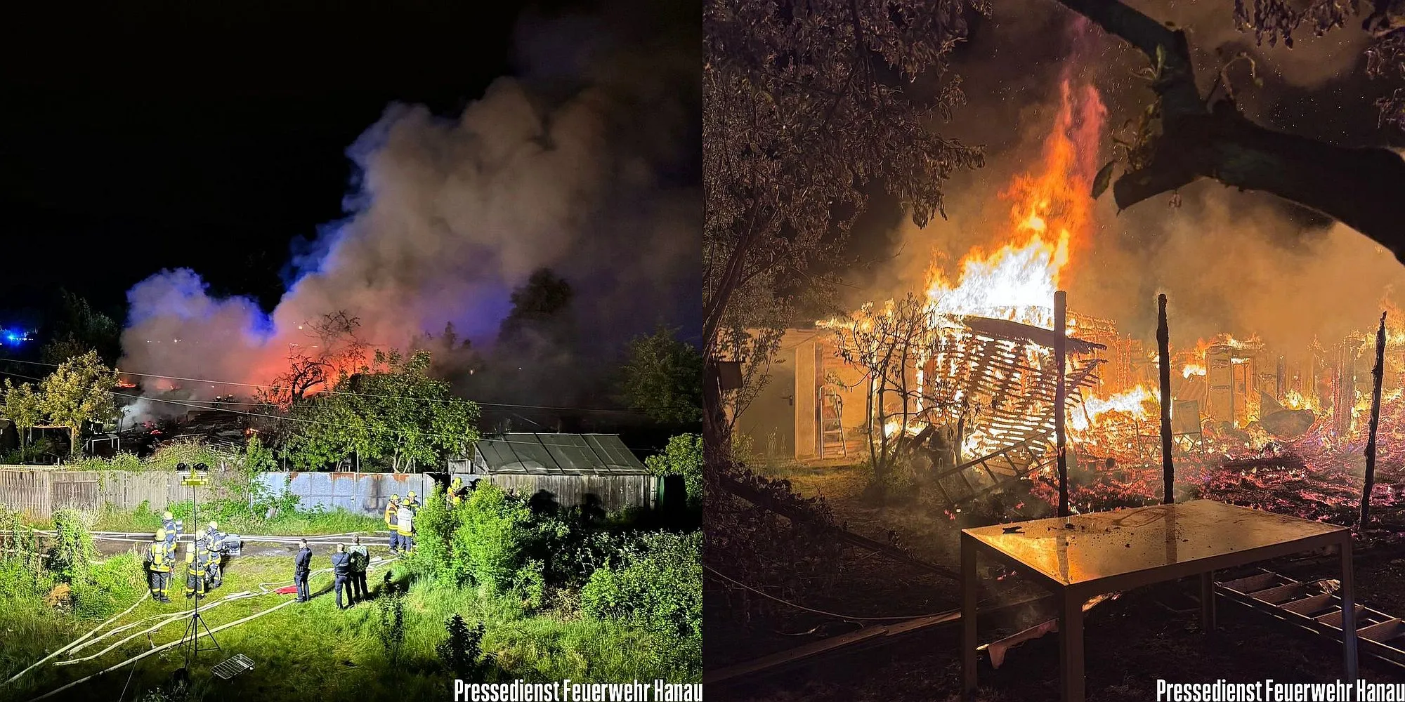 Großeinsatz in Hanau: Gartenhütten brennen in Kleingartenanlage