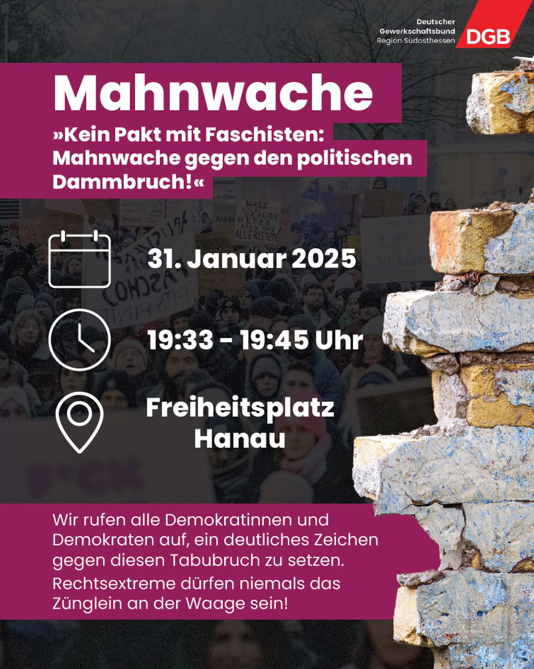 "Kein Pakt mit Faschist*innen": Mahnwache am Freitag in Hanau